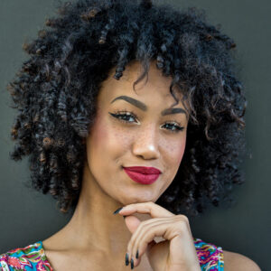 Women's curly hair color and cut